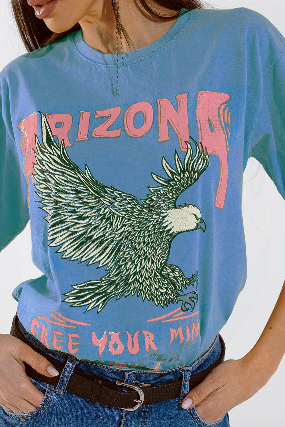 Arizona T-shirt met adelaar digitale opdruk in blauw
