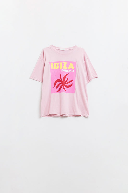 Q2 Baby Roze Ibiza Bohemia Relaxed T-Shirt Met Roze Print