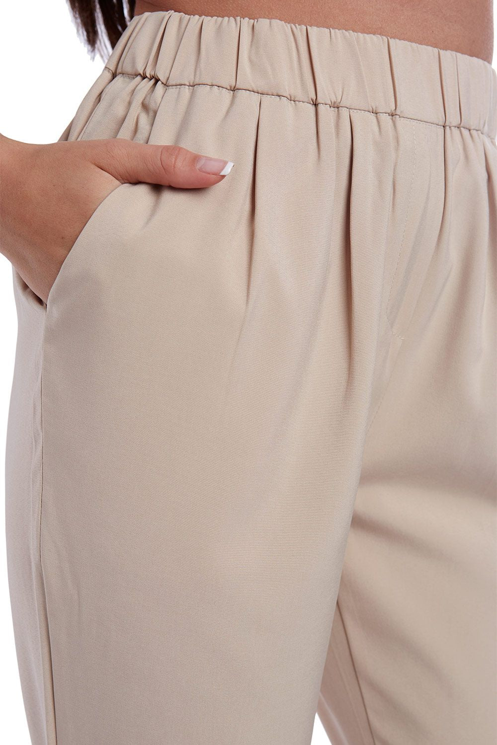 Beige broek met hoge taille en rechte pijp