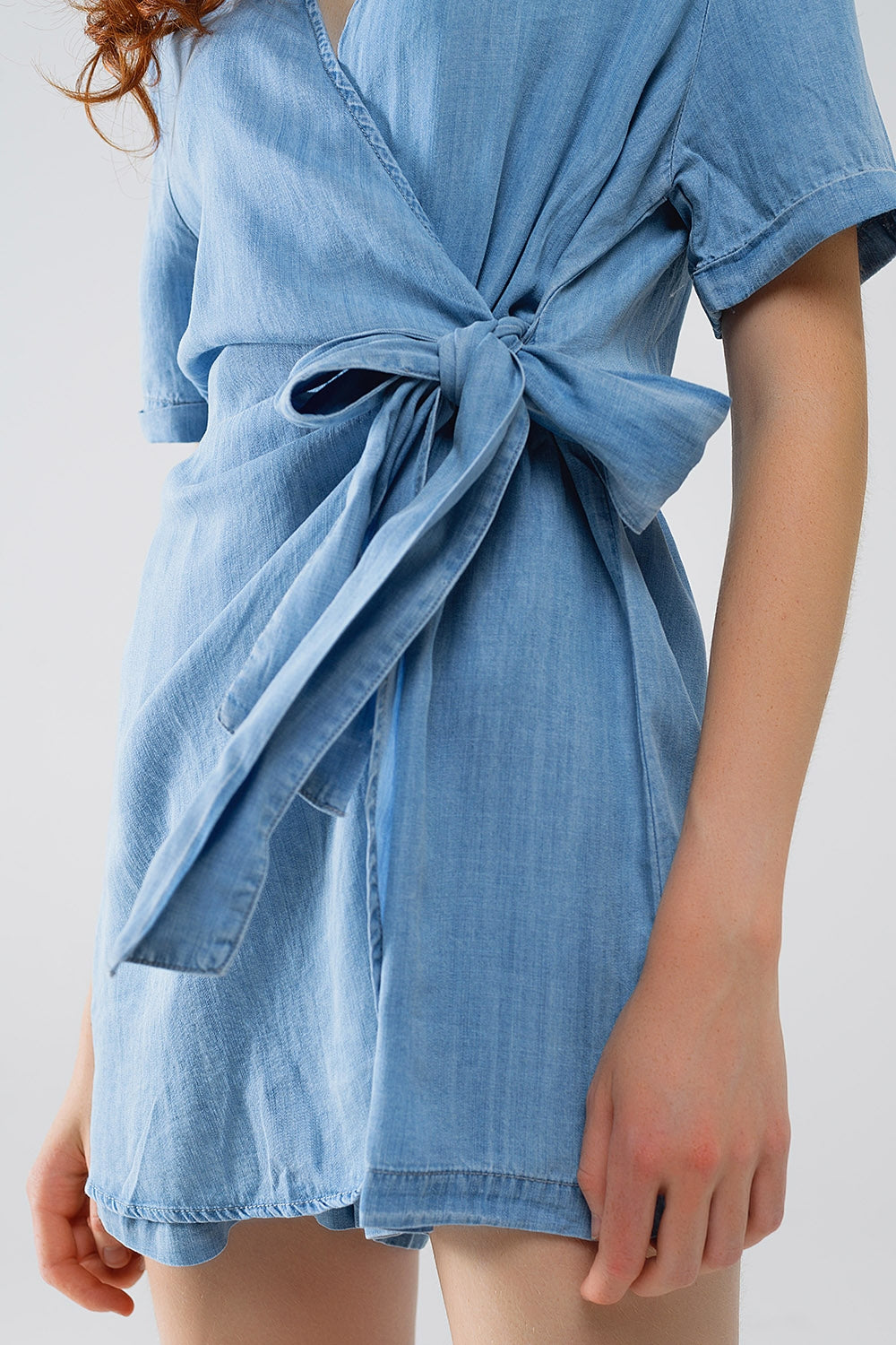 Blauw Tencel denim wikkel-jumpsuit