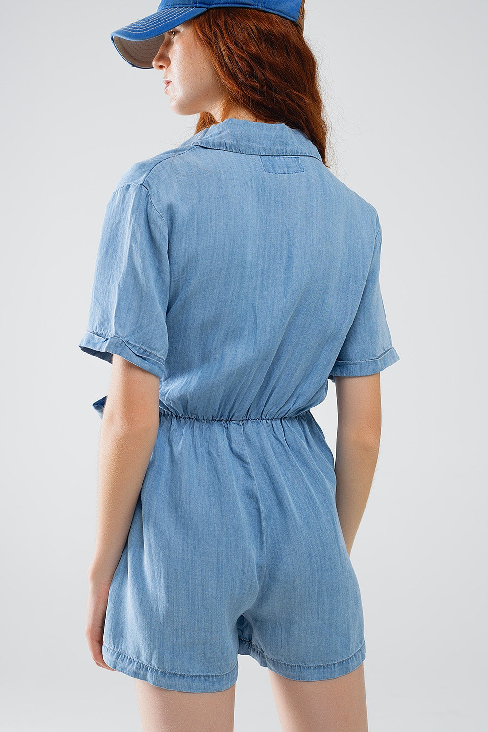 Blauw Tencel denim wikkel-jumpsuit