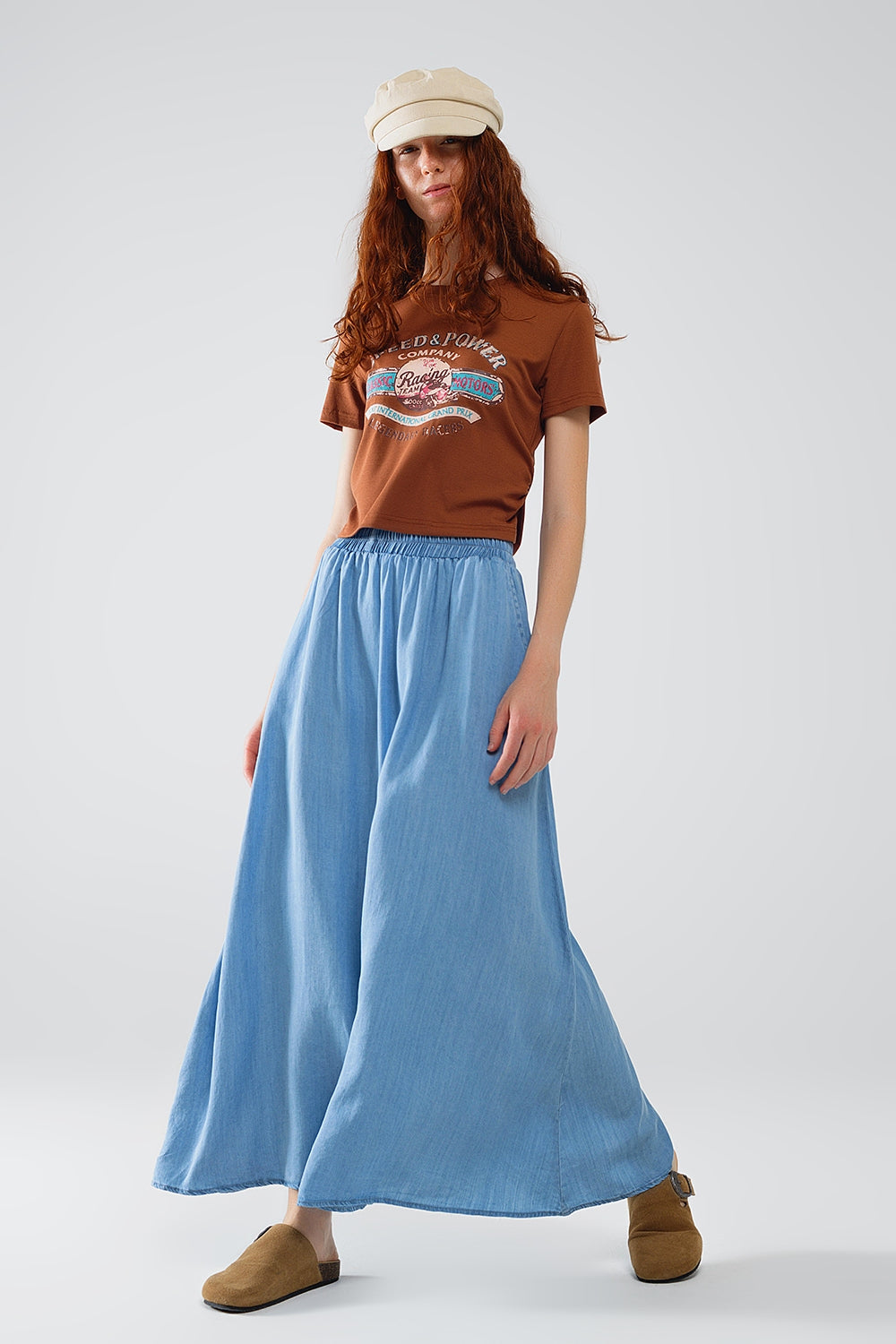 Blauwe Tencel denim-achtige maxi rok