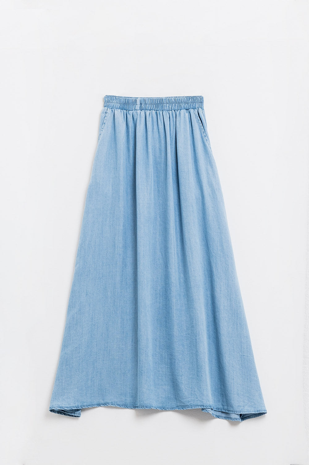 Blauwe Tencel denim-achtige maxi rok