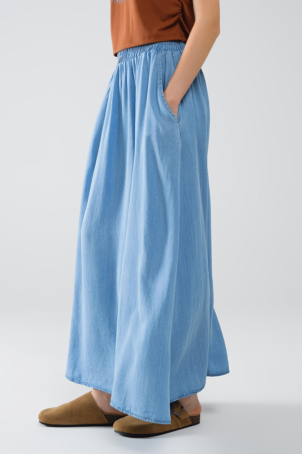 Blauwe Tencel denim-achtige maxi rok