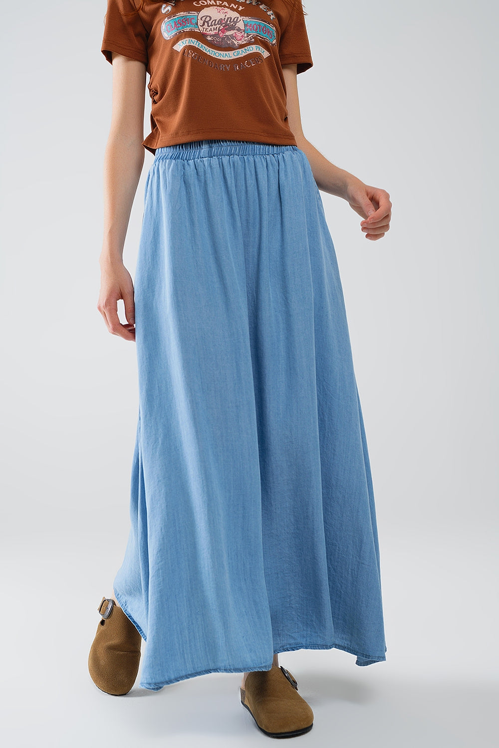 Blauwe Tencel denim-achtige maxi rok