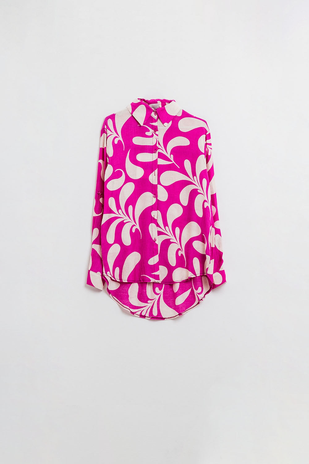 Blouse met bloemenprint en polokraag in Fuchsia