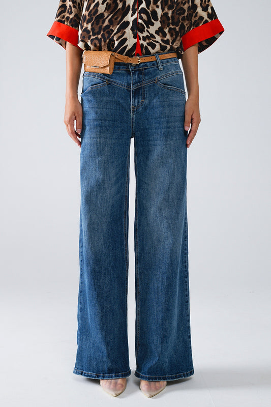 Q2 Blue Flare Jeans Met Stiksel Detail