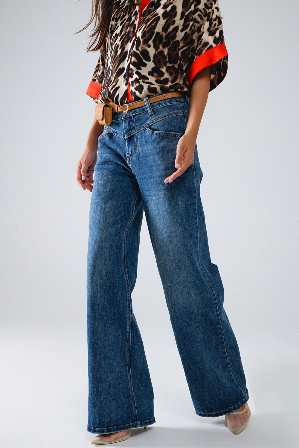 Blue Flare Jeans Met Stiksel Detail