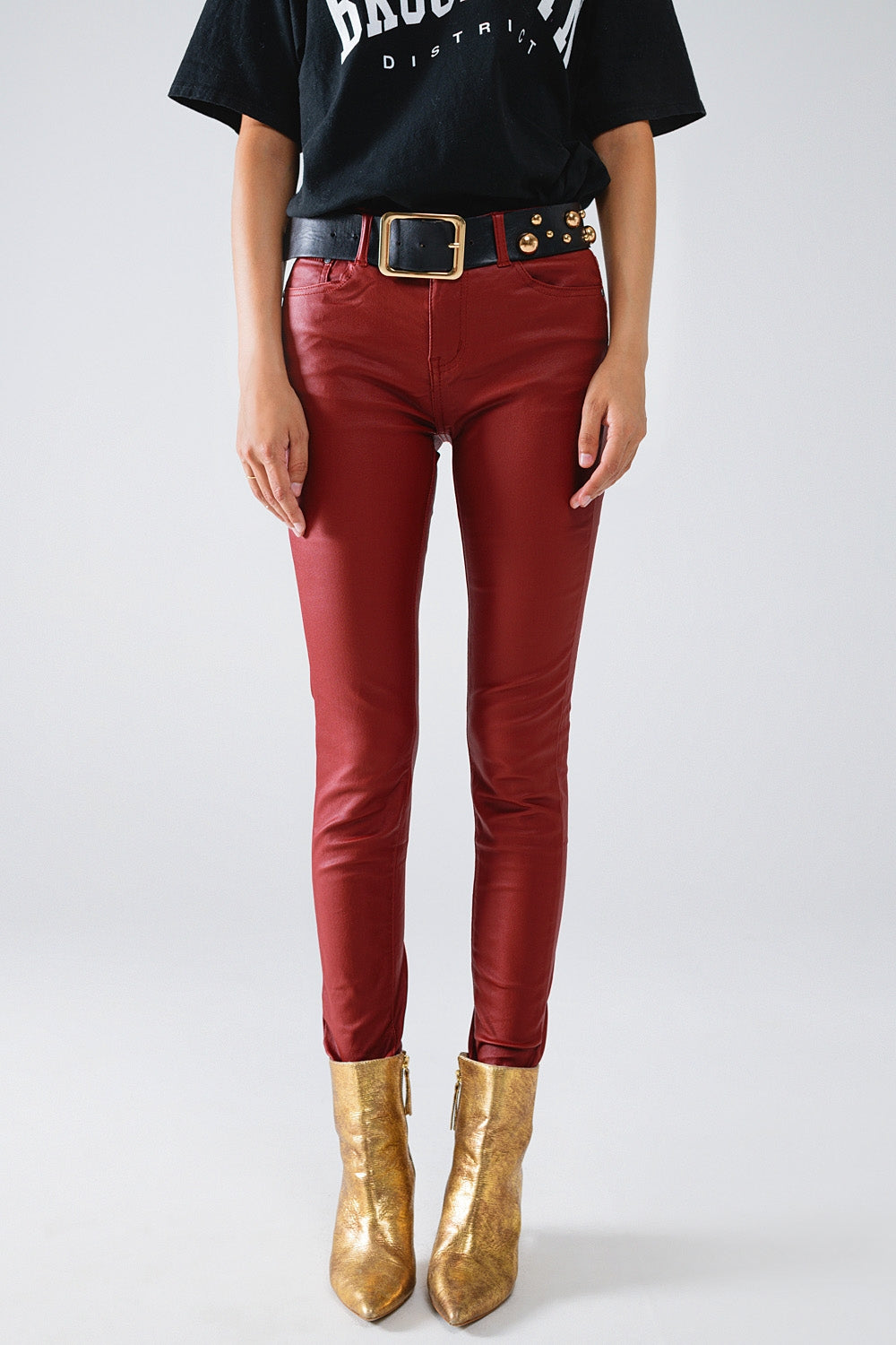 Q2 Bordeaux faux leren super skinny broek