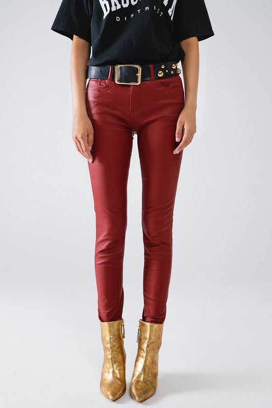 Q2 Bordeaux faux leren super skinny broek