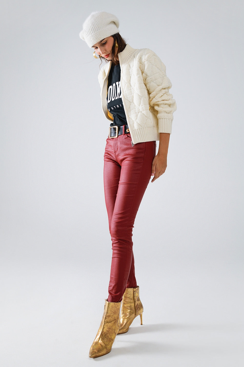 Bordeaux faux leren super skinny broek