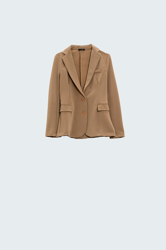 Q2 camel ongevoerde gebreide blazer