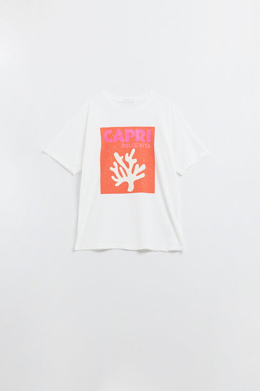 Q2 Capri La Dolce Vita Wit T-shirt Met Grafische Print