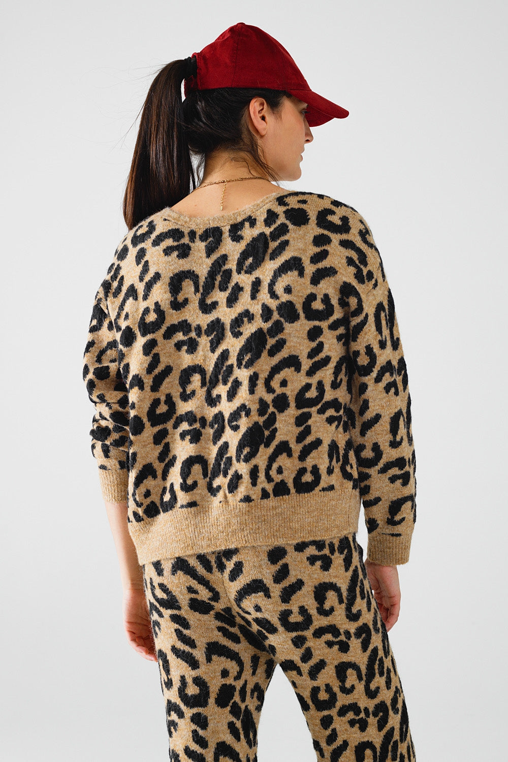 Cardigan met lange mouwen en strikdetail in luipaardprint