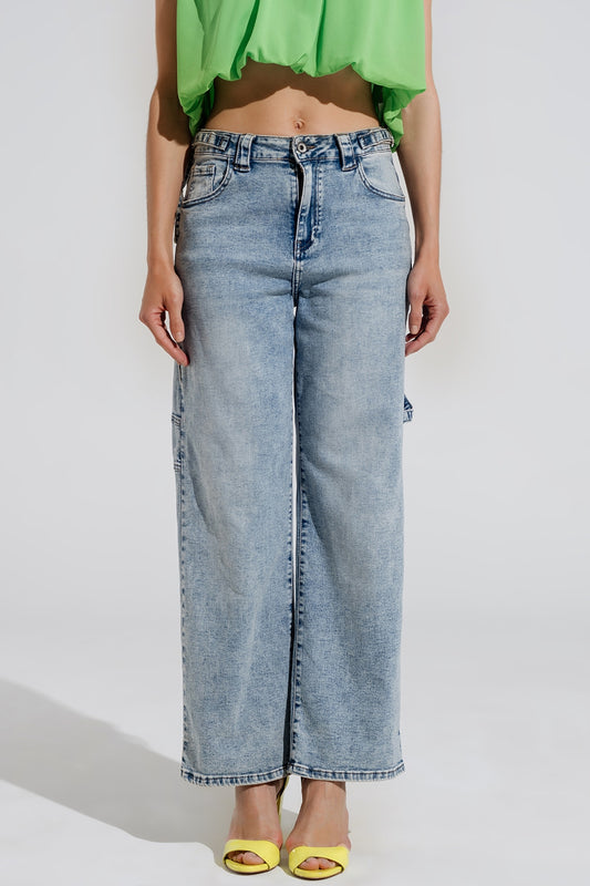 Q2 Cargo stijl gebleekte jeans met riem details in de taille