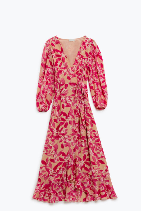 Q2 Chiffon maxi jurk met bloemenprint in roze