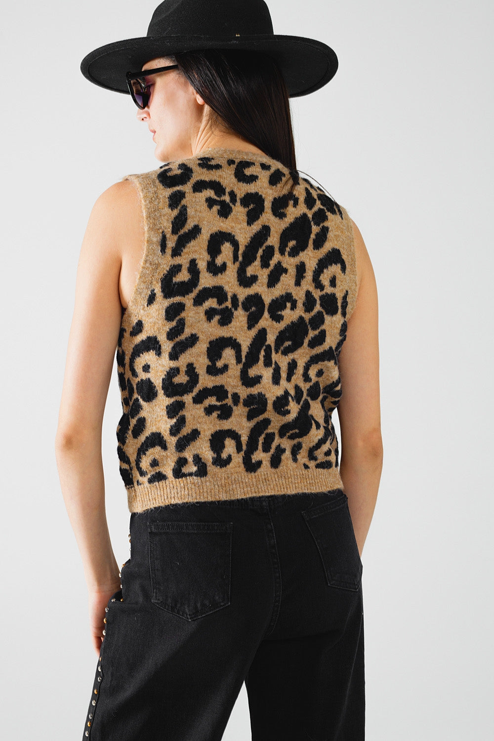 gebreid vest met luipaardprint