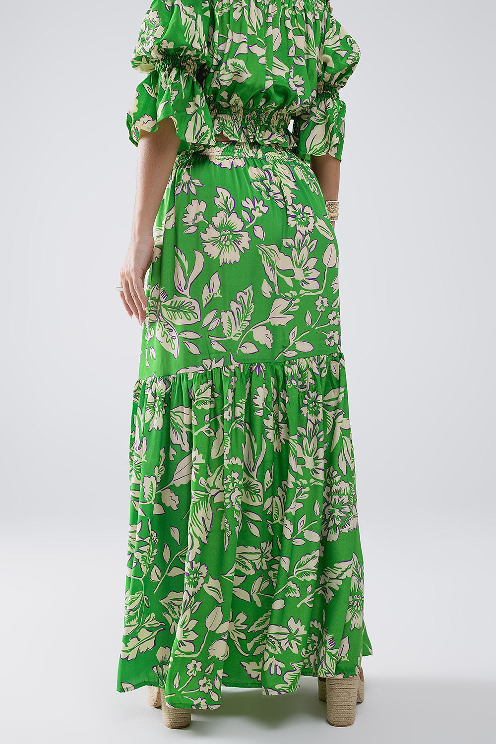 Gelaagde Maxi Rok In Groen Bloemenprint