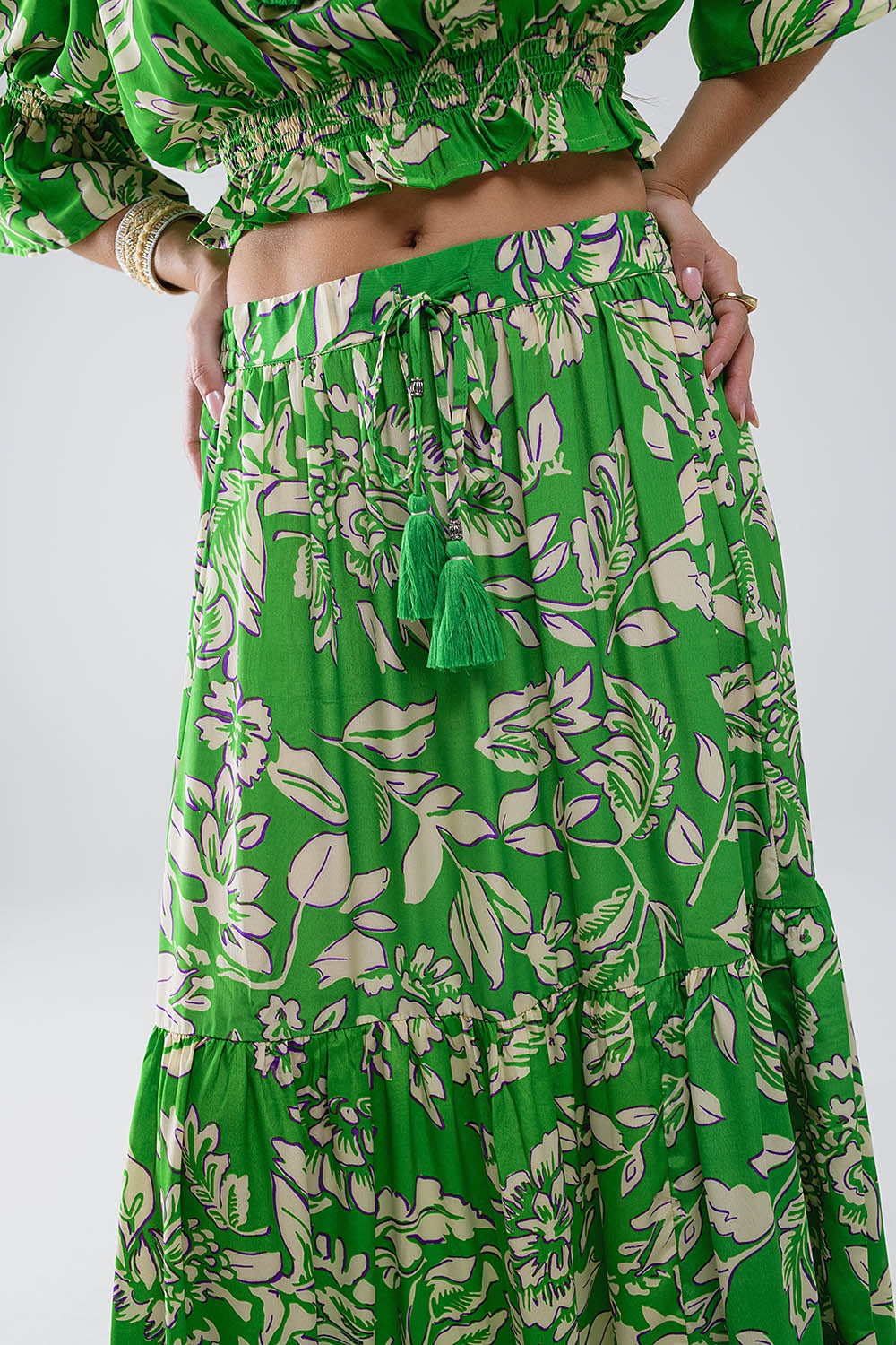 Gelaagde Maxi Rok In Groen Bloemenprint