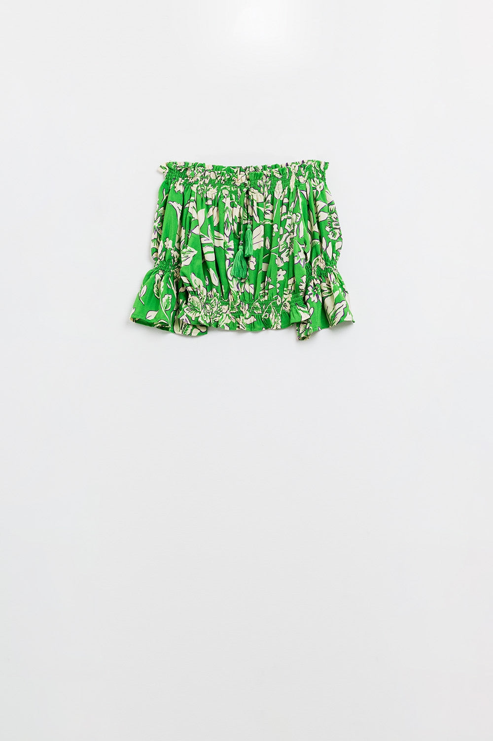 Groene Off The Shoulder Top met Elastische Taille in Bloemenprint