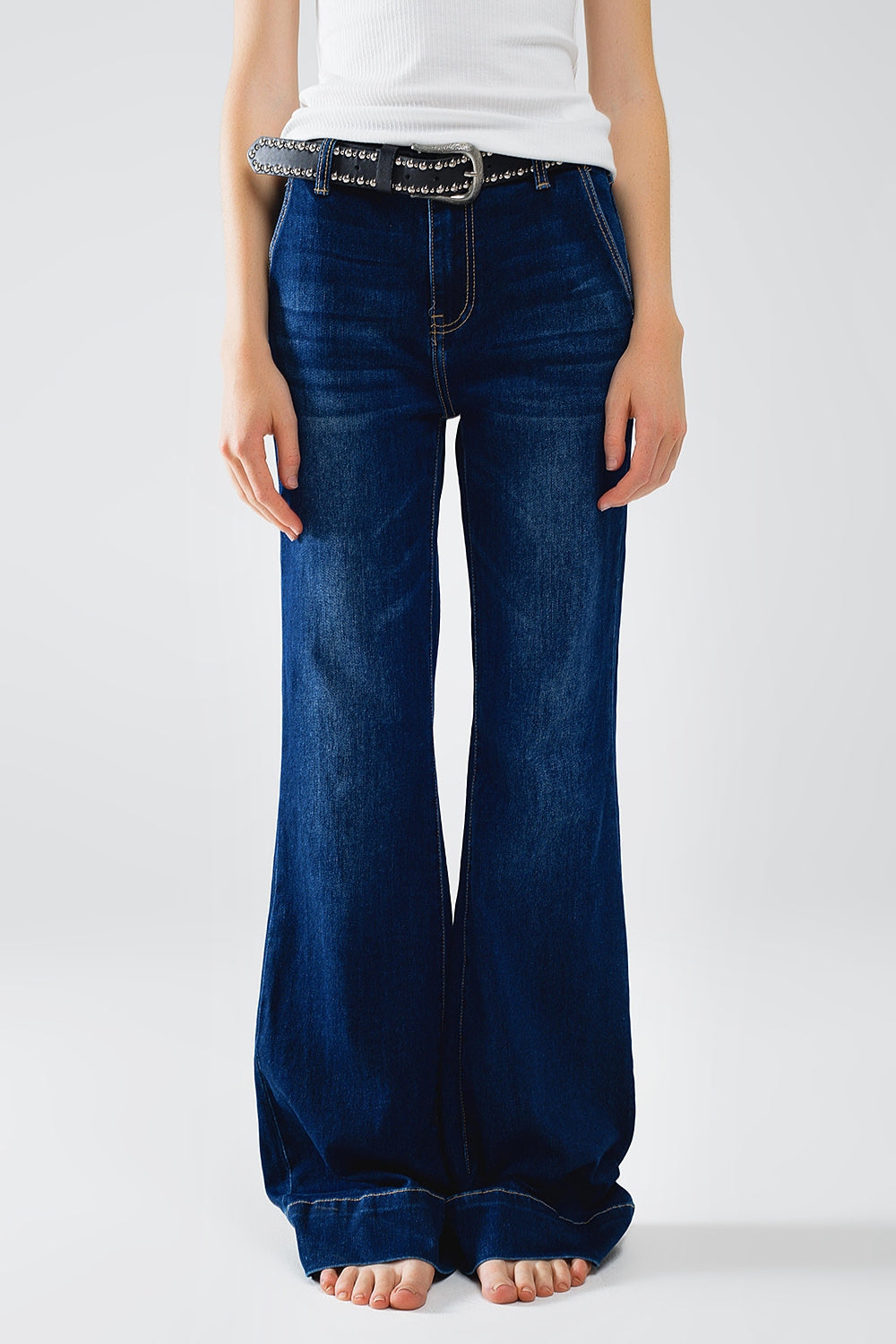 Q2 Hoge taille donkerblauwe flare jeans