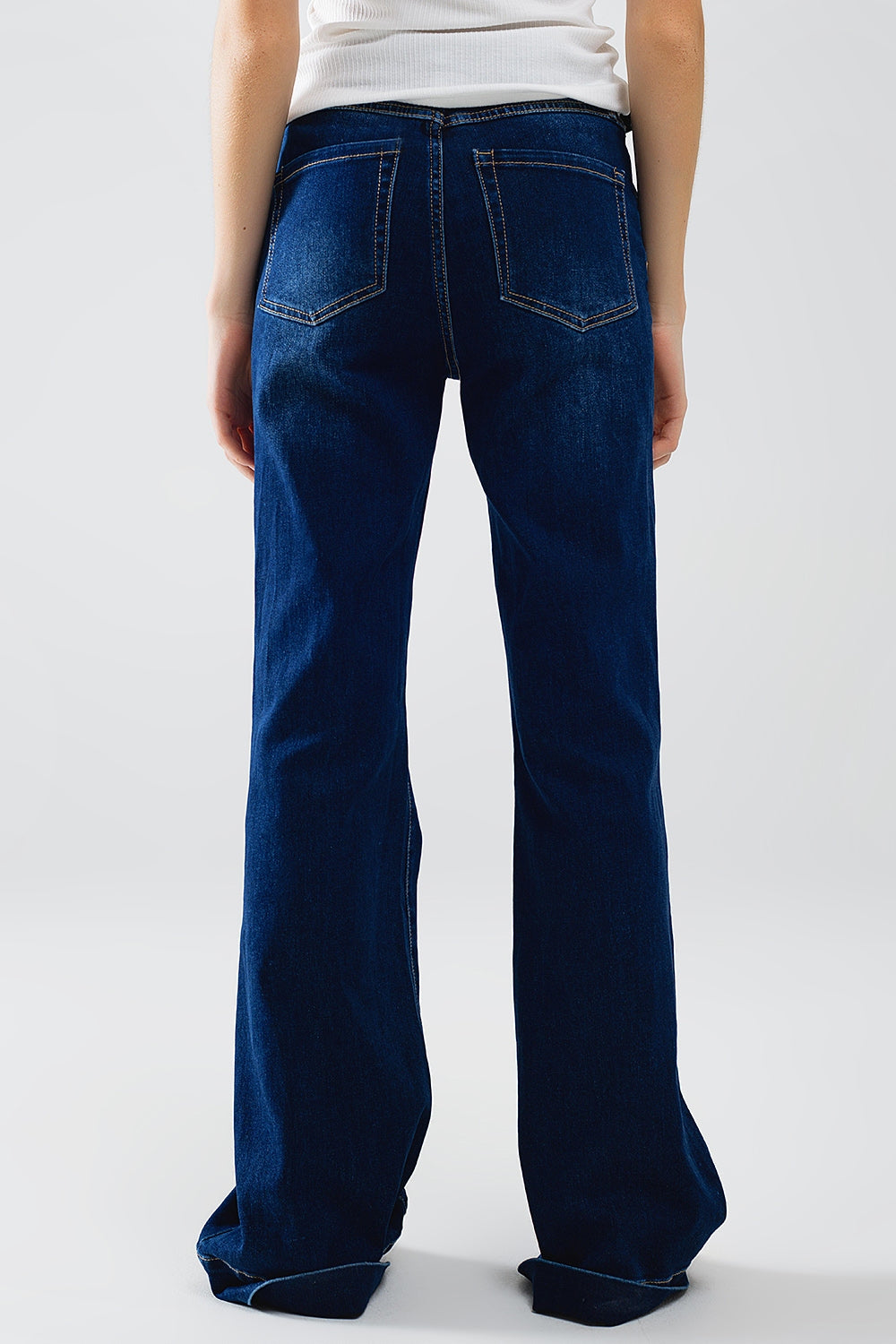 Hoge taille donkerblauwe flare jeans