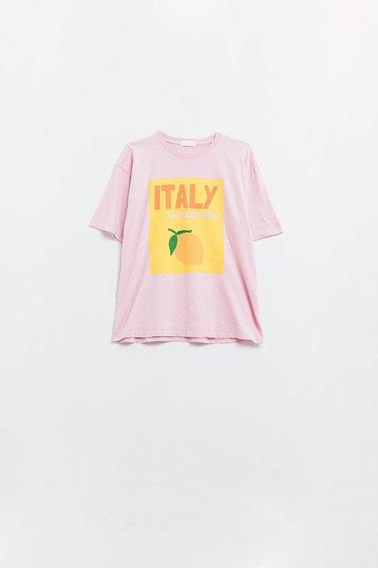 Q2 Italië La Dolce Vita Baby Roze T-shirt Met Grafische Print