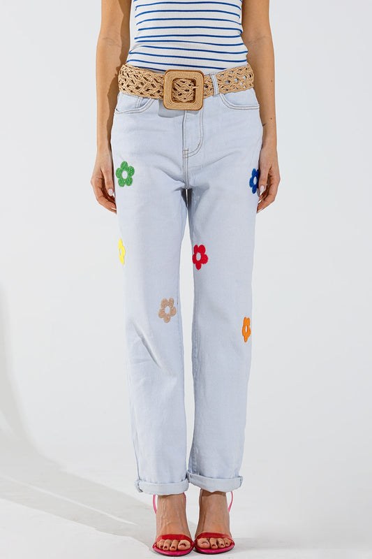 Q2 Jeans met Multicolor Bloemmotief