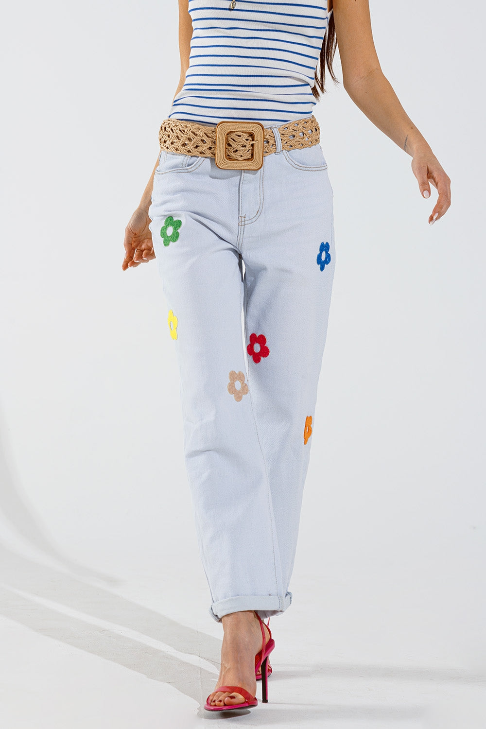 Jeans met Multicolor Bloemmotief