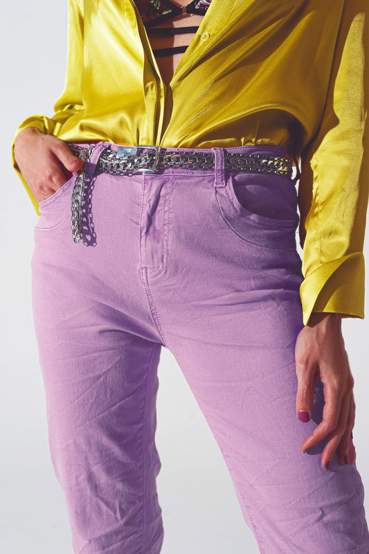 Q2 Jeans met rechte pijpen in lila