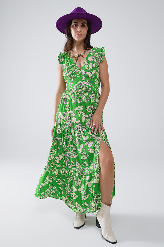 Q2 Maxi Cinched Waist Bloemenprint Jurk in Groen