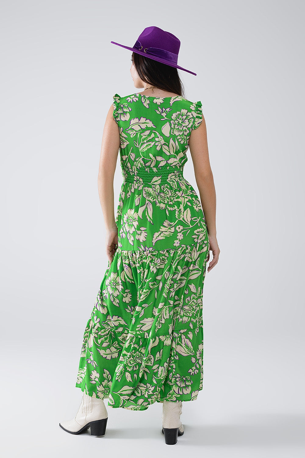 Maxi Cinched Waist Bloemenprint Jurk in Groen