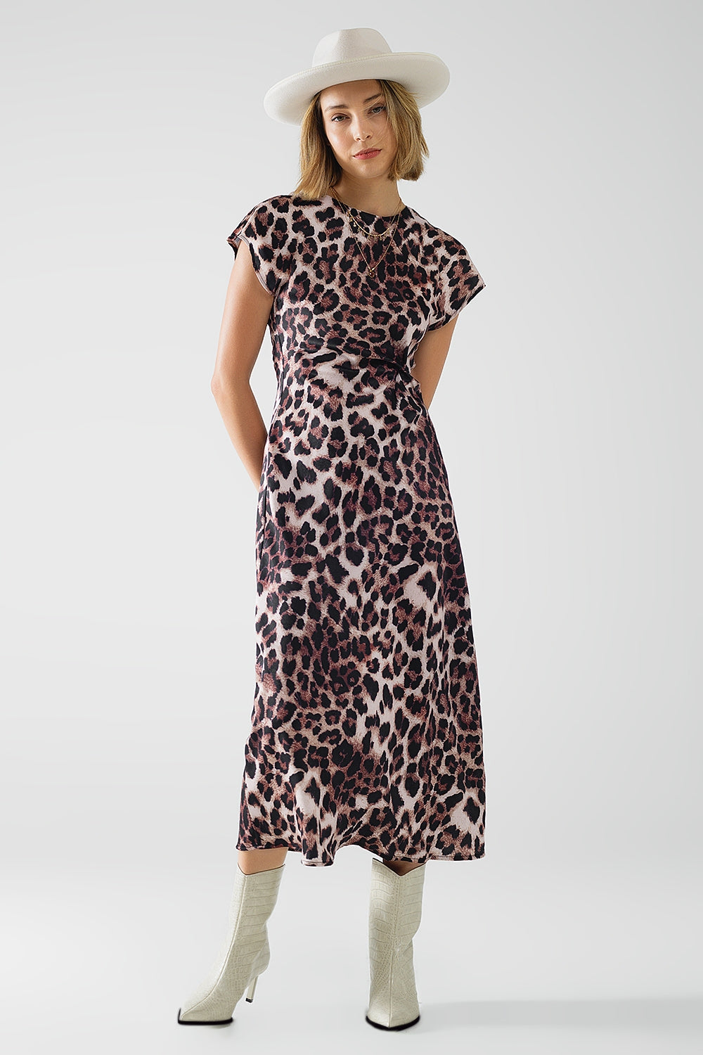 Q2 Maxi-jurk met luipaardprint en geknoopt detail in de taille