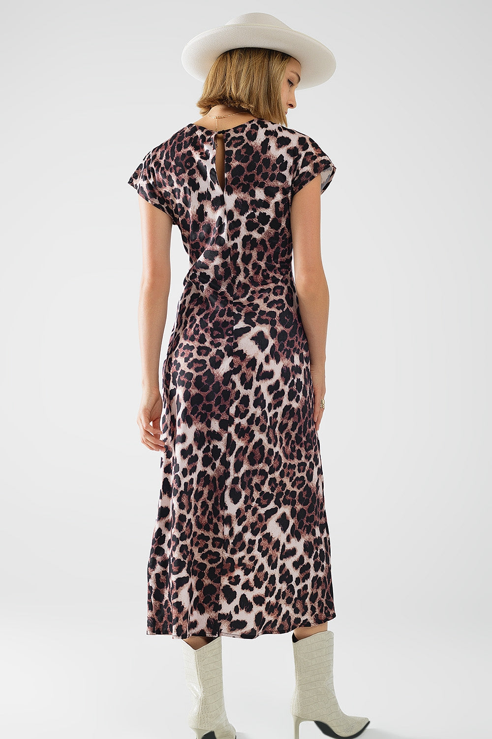 Maxi-jurk met luipaardprint en geknoopt detail in de taille