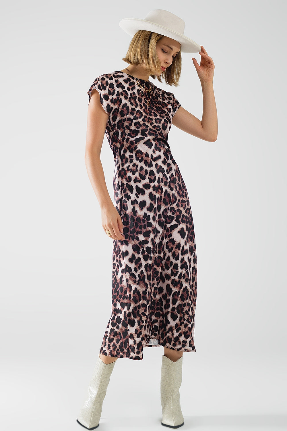 Maxi-jurk met luipaardprint en geknoopt detail in de taille