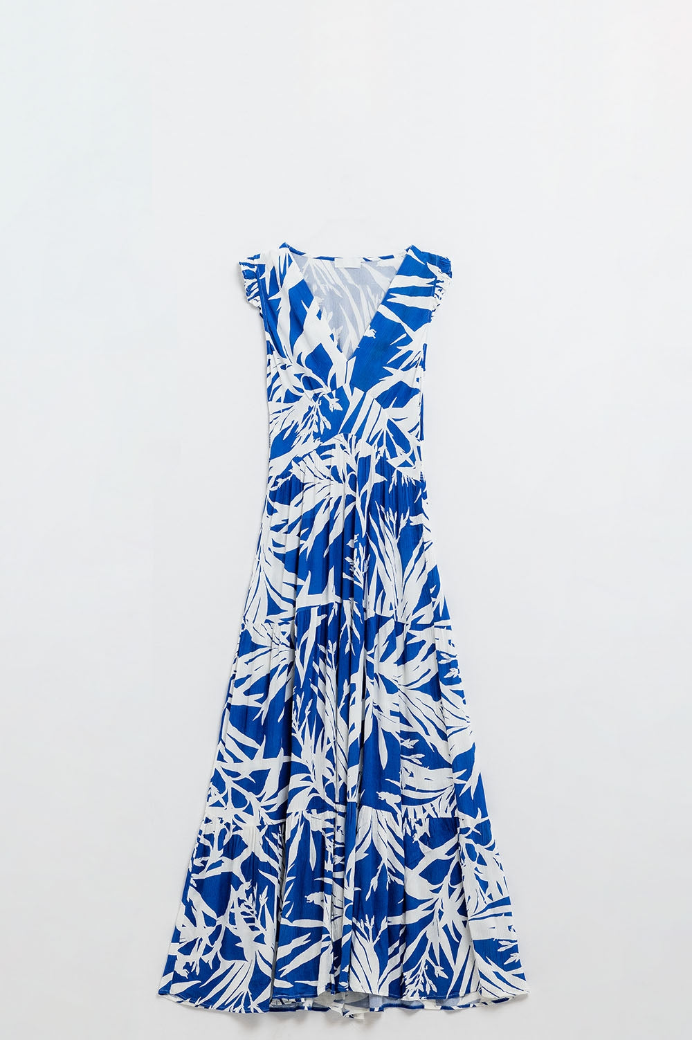 Maxi Tropical Print V-hals Jurk Met Split in Blauw