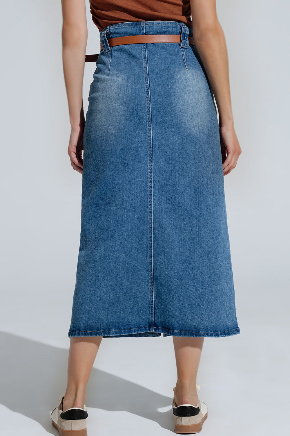 Midi denim rok in blauw met split aan de voorkant