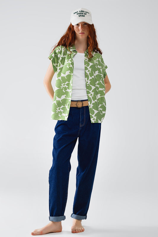 Q2 Ontspannen shirt met bloemenprint in groen