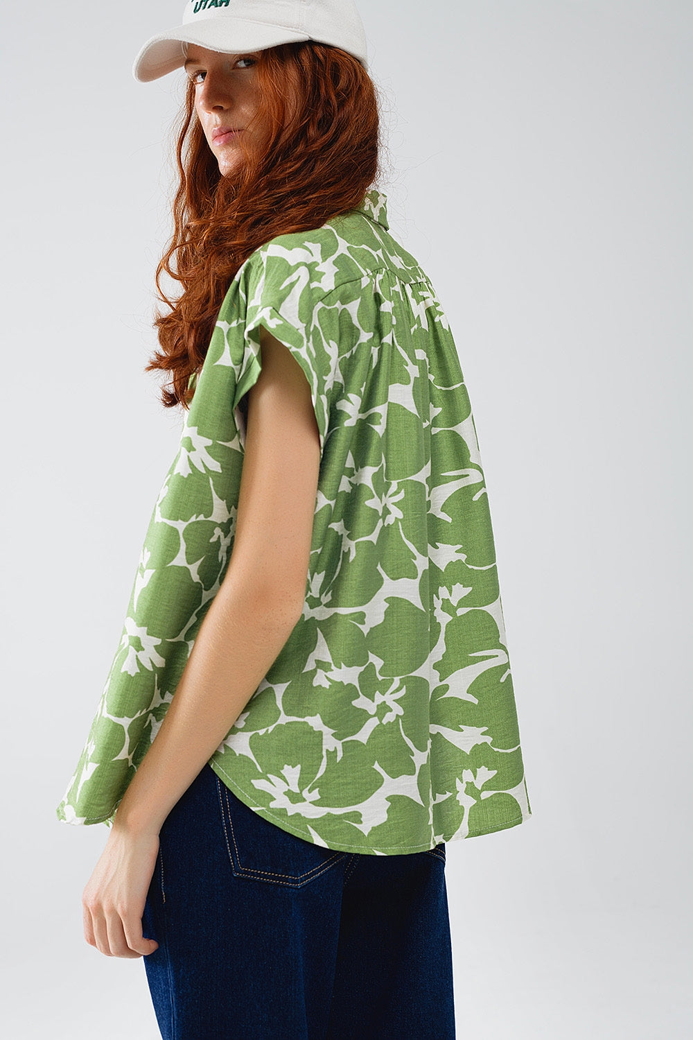 Ontspannen shirt met bloemenprint in groen