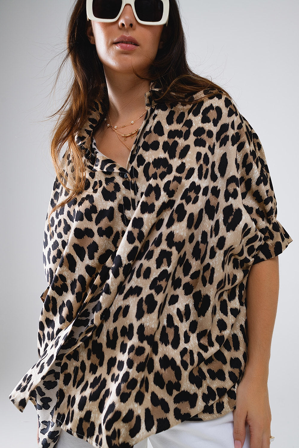 Oversized shirt met luipaardprint en 3/4 mouwen