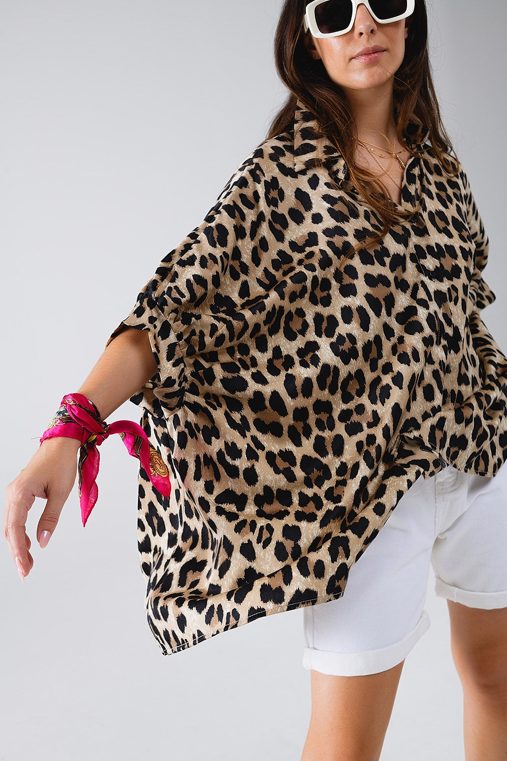 Oversized shirt met luipaardprint en 3/4 mouwen