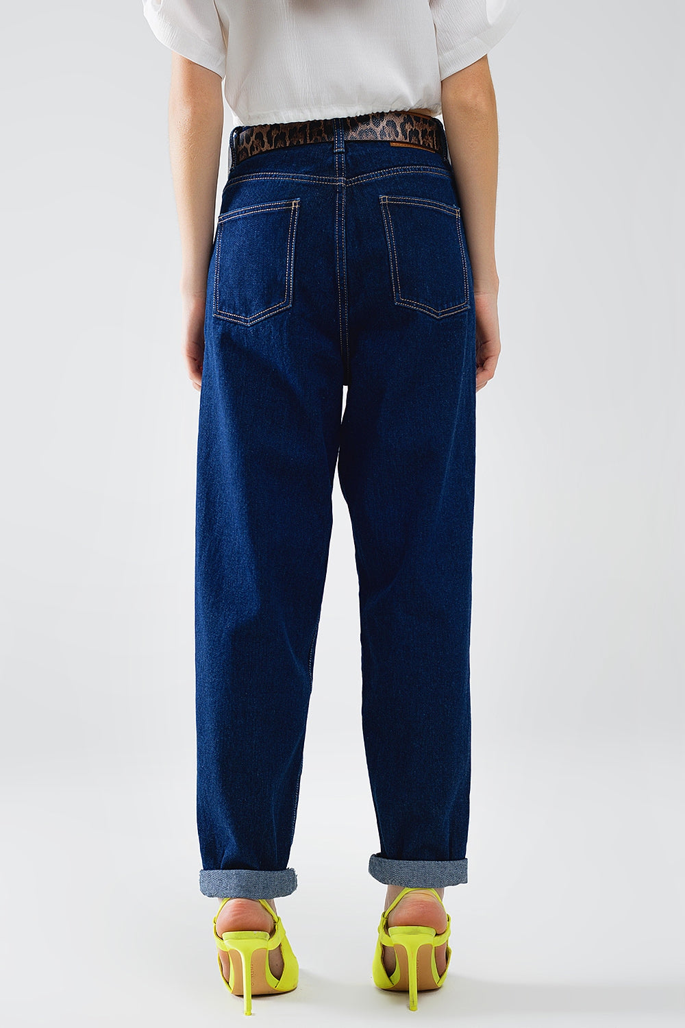 raw blauwe mom jeans met plooidetail