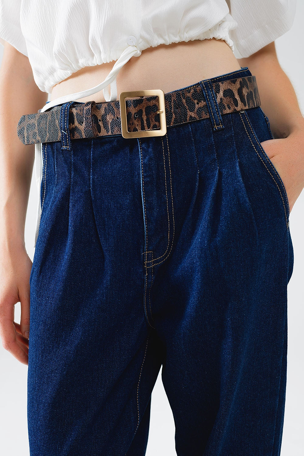 raw blauwe mom jeans met plooidetail