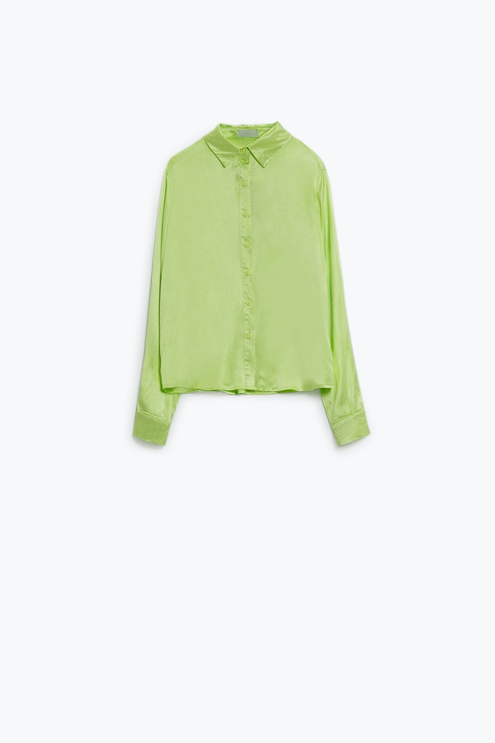 Q2 satin Knoopblouse met lange mouwen en polokraag in de kleur lime