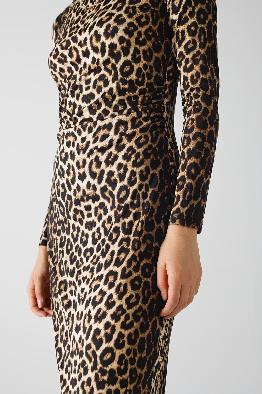 Spandex jurk met luipaardprint en plooidetail in de taille