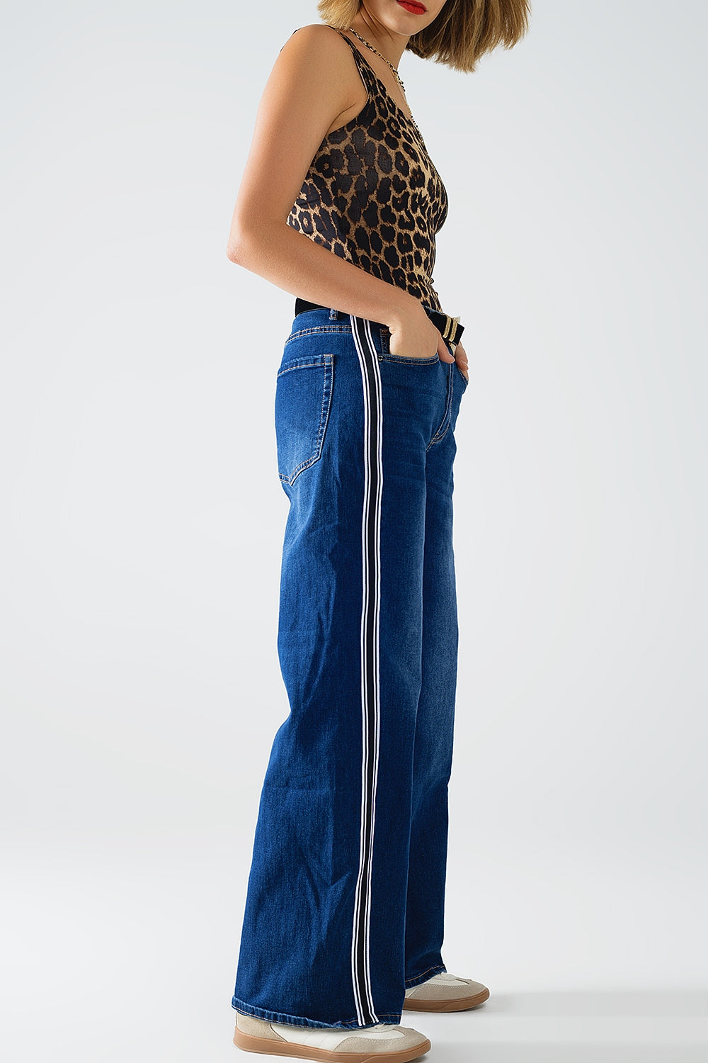 Q2 super Wide Leg Jeans met streep op zijkant