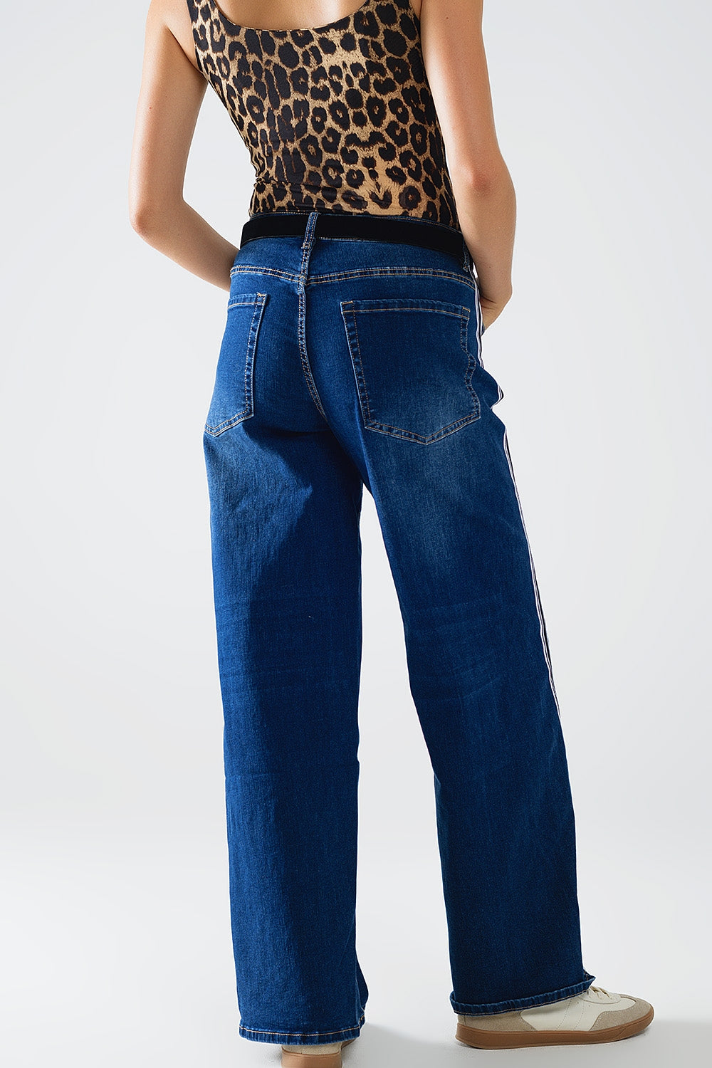 super Wide Leg Jeans met streep op zijkant