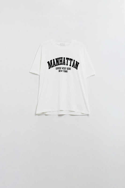 Q2 T-shirt met korte mouwen en grafische tekst Manhattan in wit