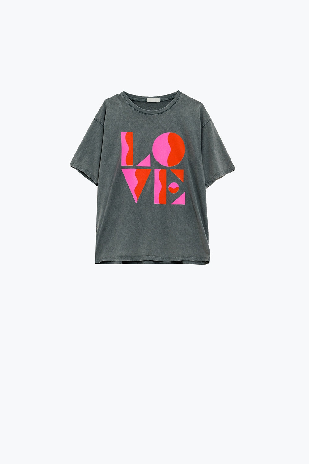 T-shirt met LOVE art deco digitale print in Grijs