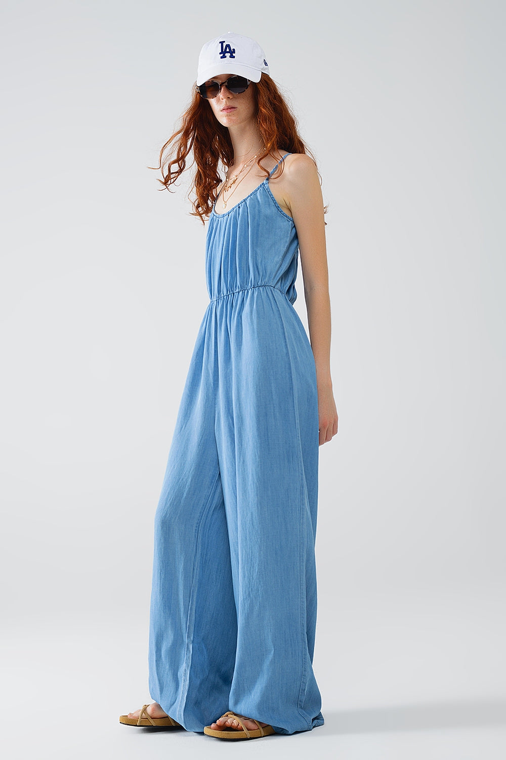 Tencel Denim jumpsuit zonder mouwen met elastische taille